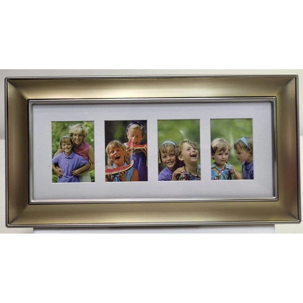 Fetco Mix Metal Picture Frame 4 Photo Hang or Stand 10X4 Glass Gold & Silver